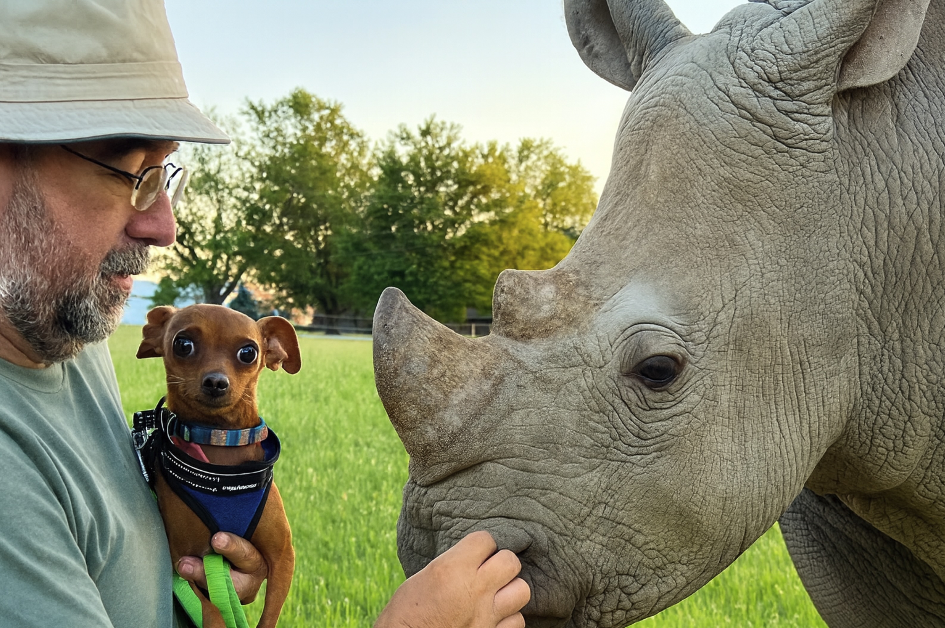 Family photo with exotic rhino